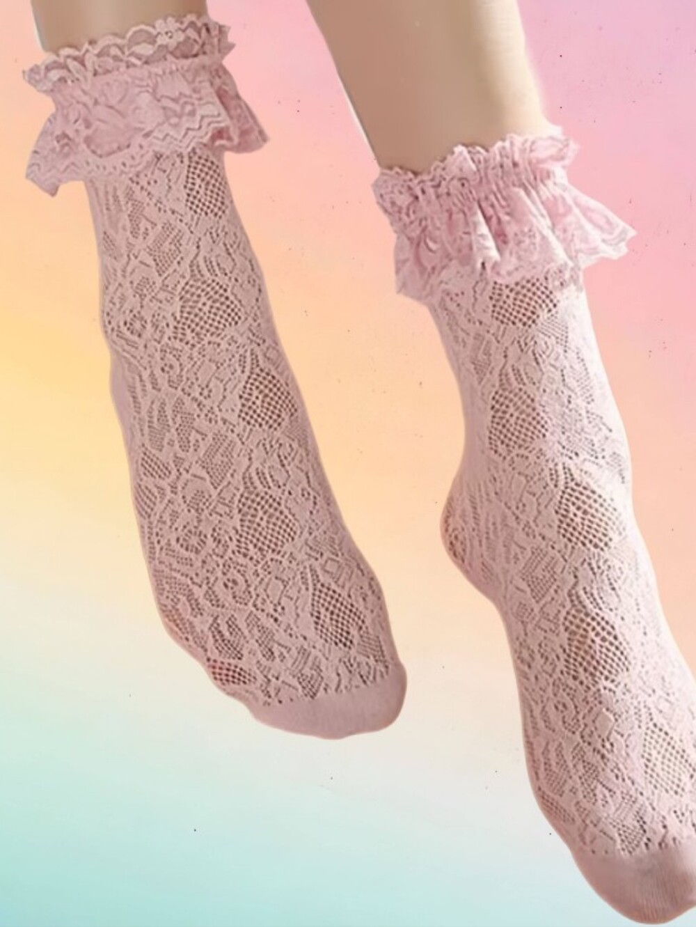 Dainty Pink Ruffle Lace Ankle Socks Lolita Style